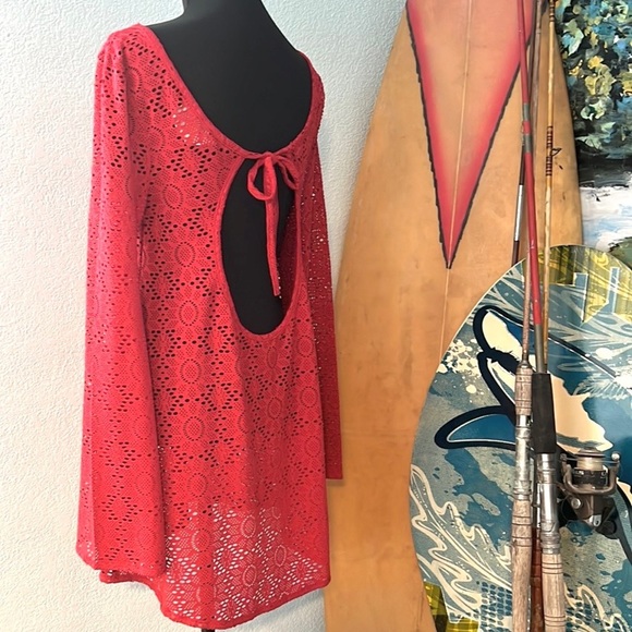 Roxy Red Crochet Swim Coverup with Open Back - Picture 6 of 9